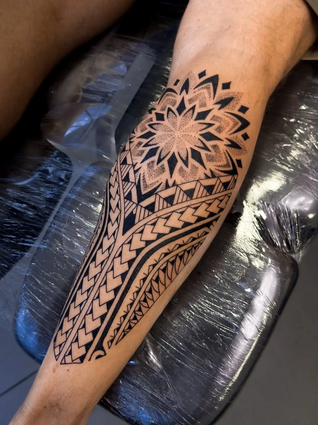 Intricate Marquesan Tattoo on the Leg