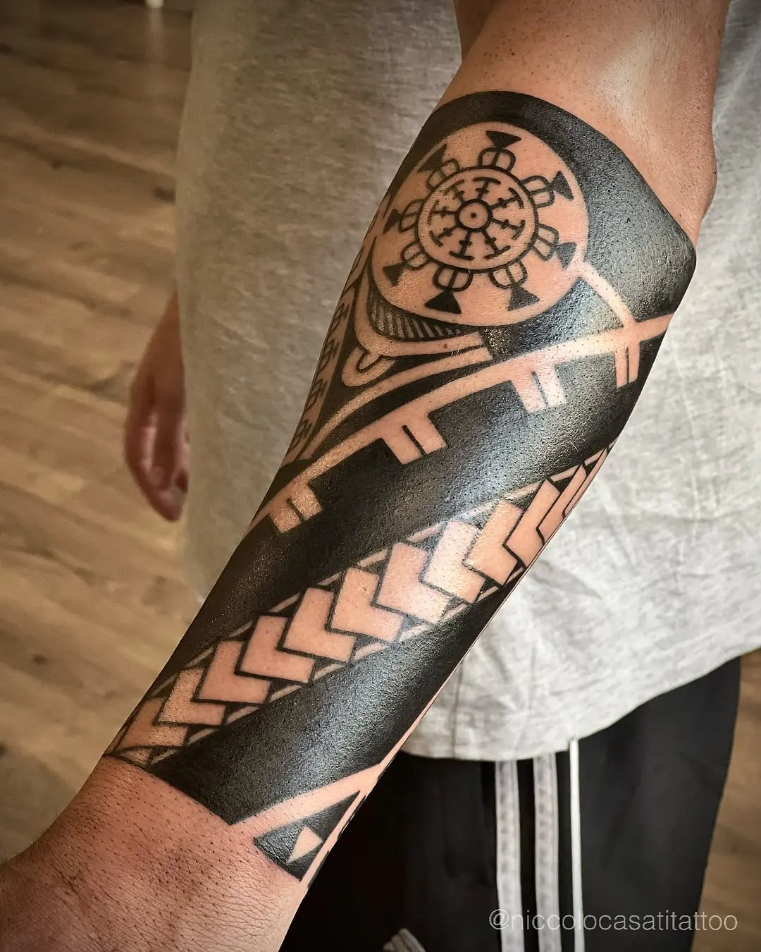 Intricate Marquesan tattoo on the forearm