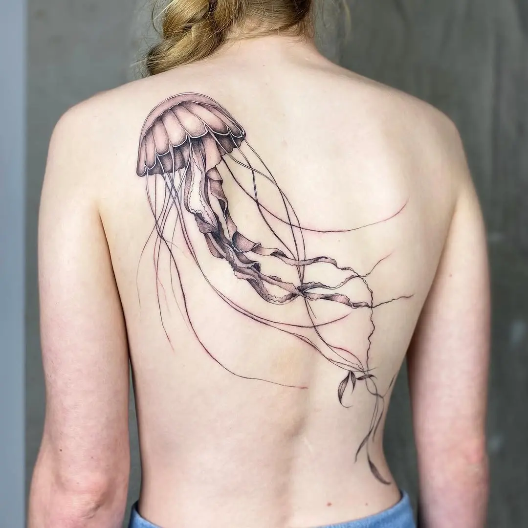 Graceful jellyfish tattoo design on the back