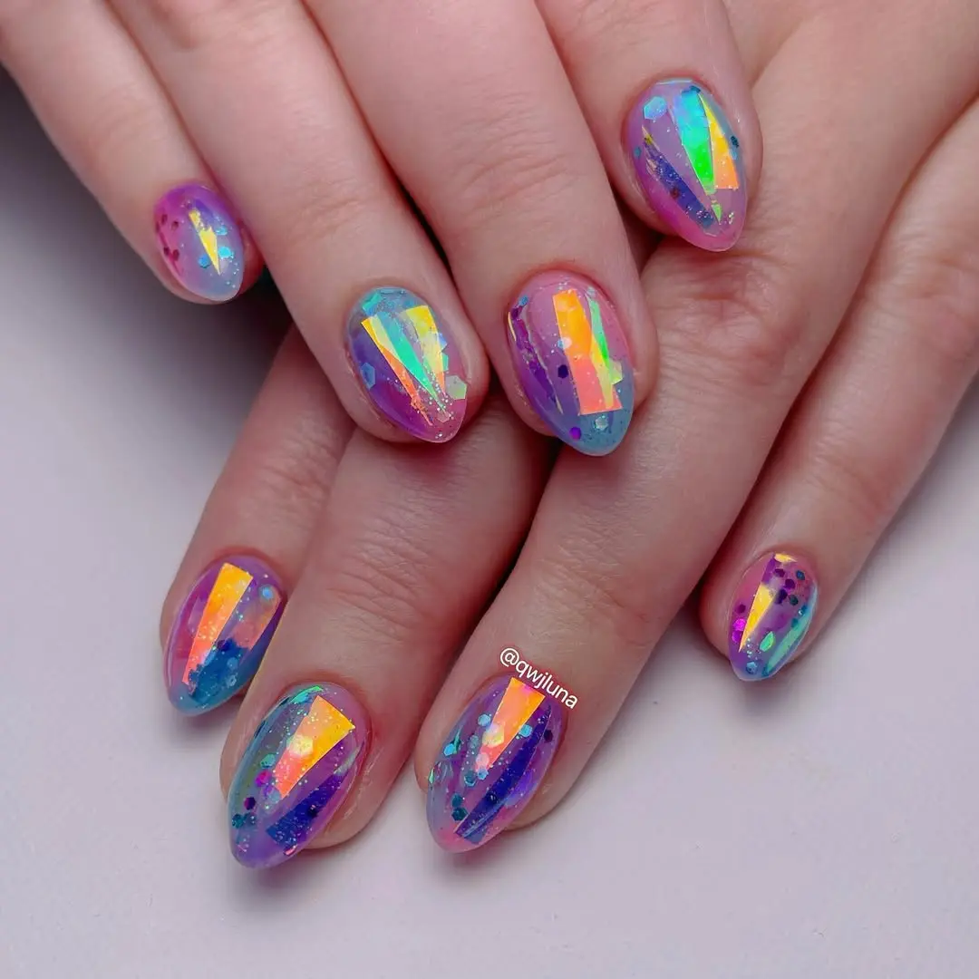 Colorful holographic sparkles for stunning nails