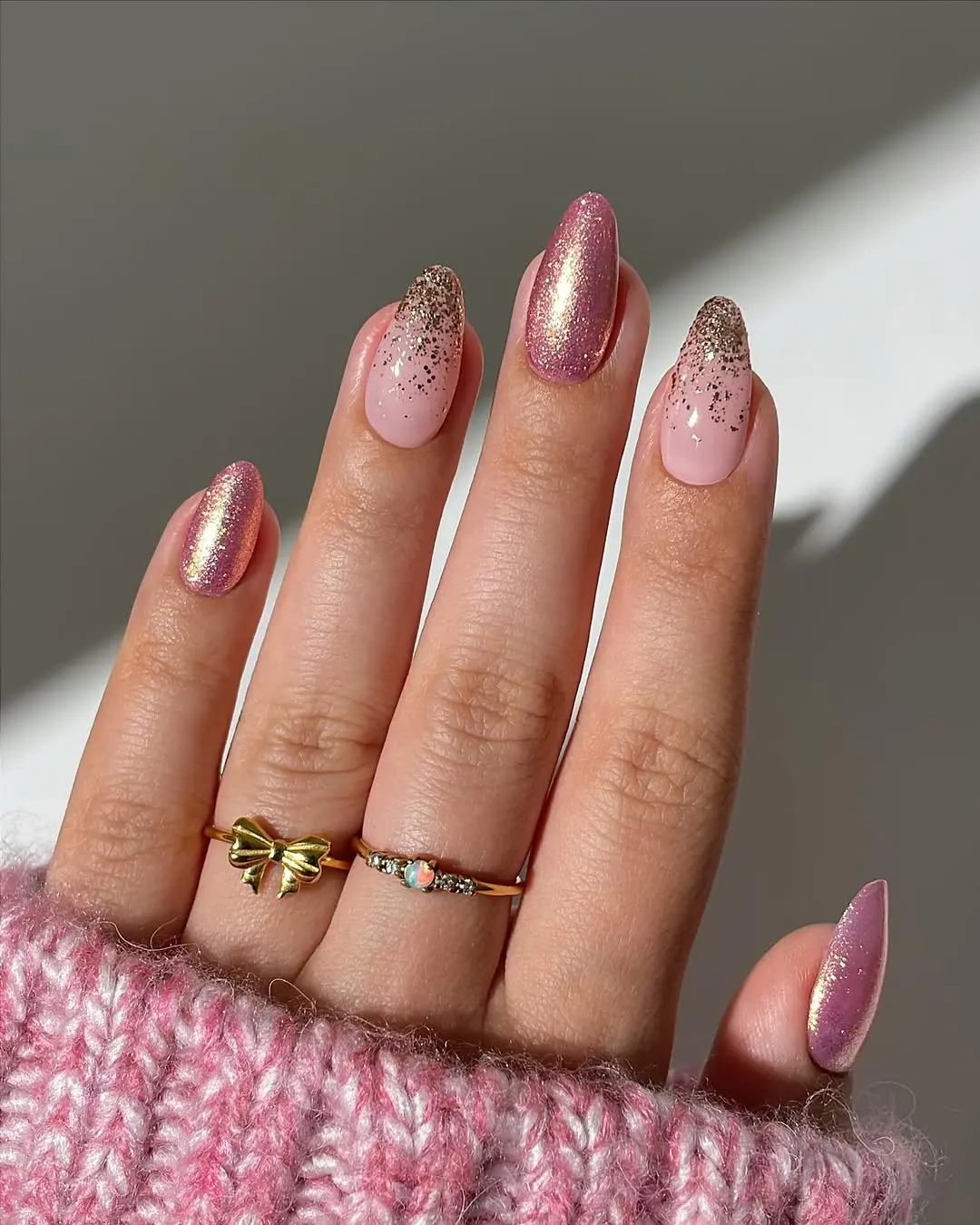 Chic pink glittery French tip nails