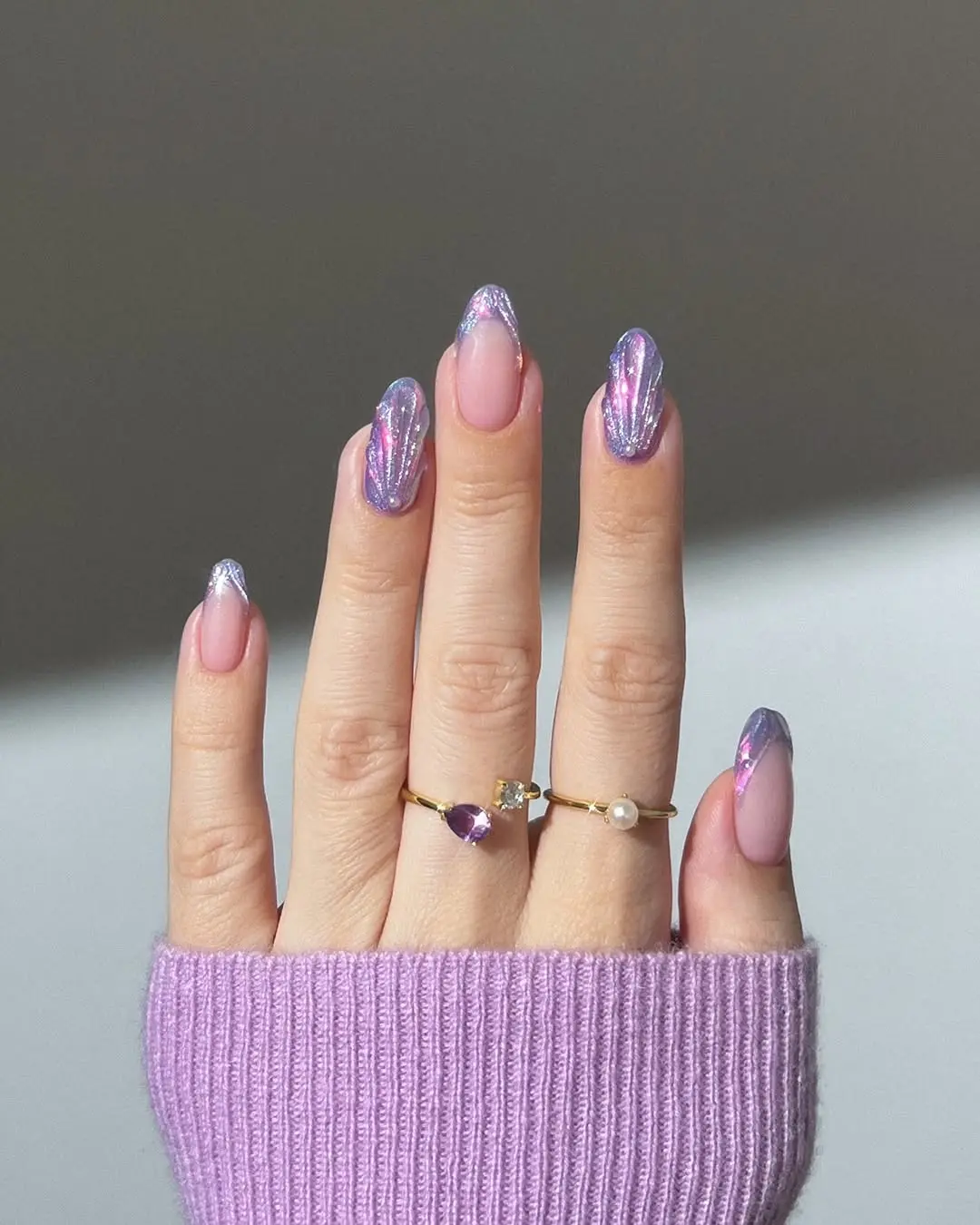 Chic Purple Sparkly French Tip Nails