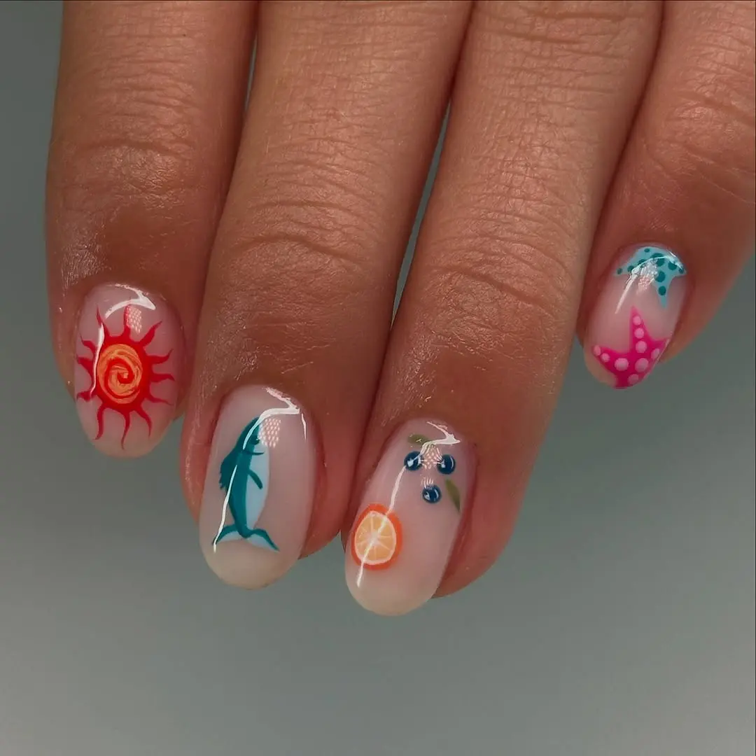 Vibrant Beach-Themed Nail Art for Summer