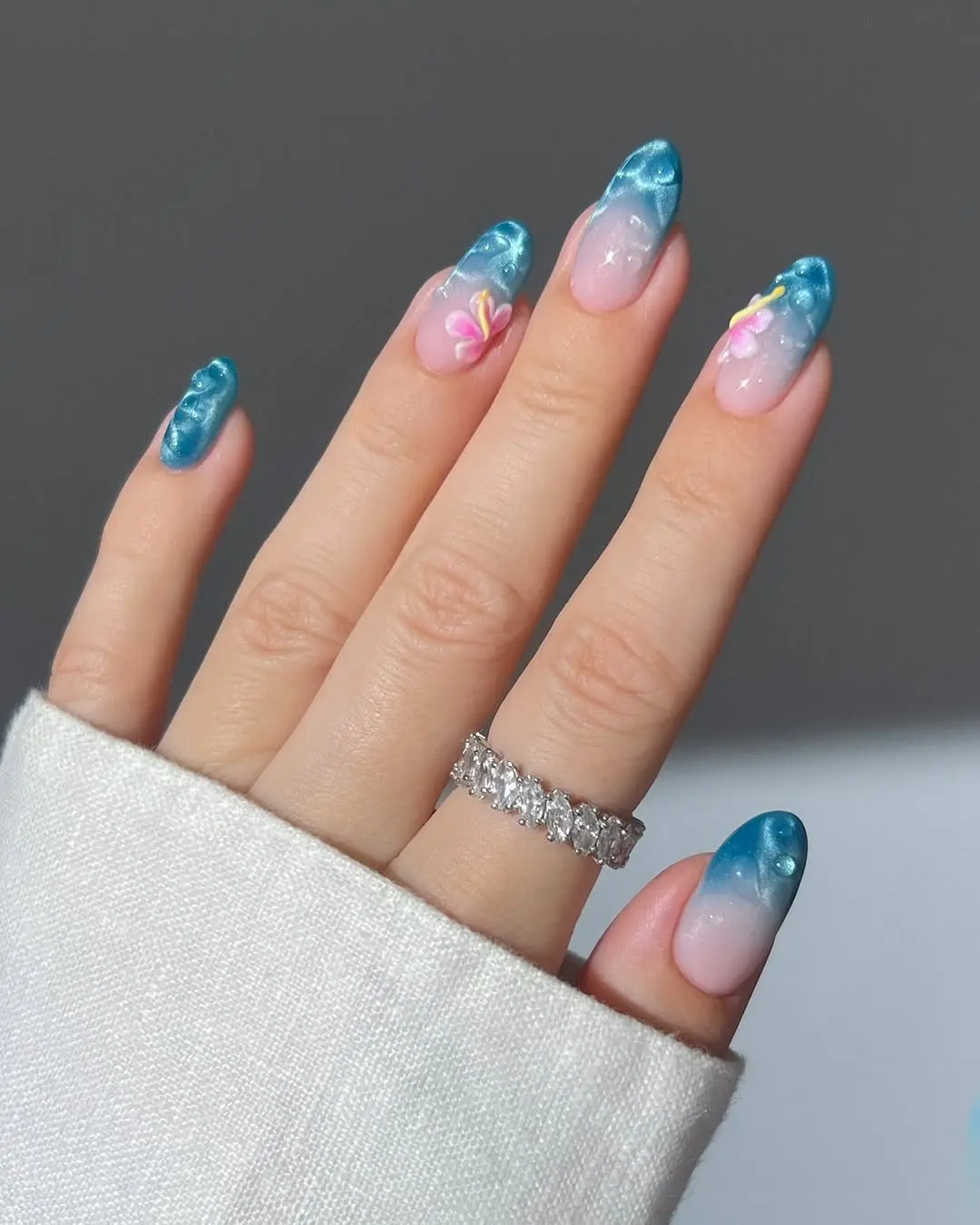 Stunning Ombre Summer Nails with Floral Accents