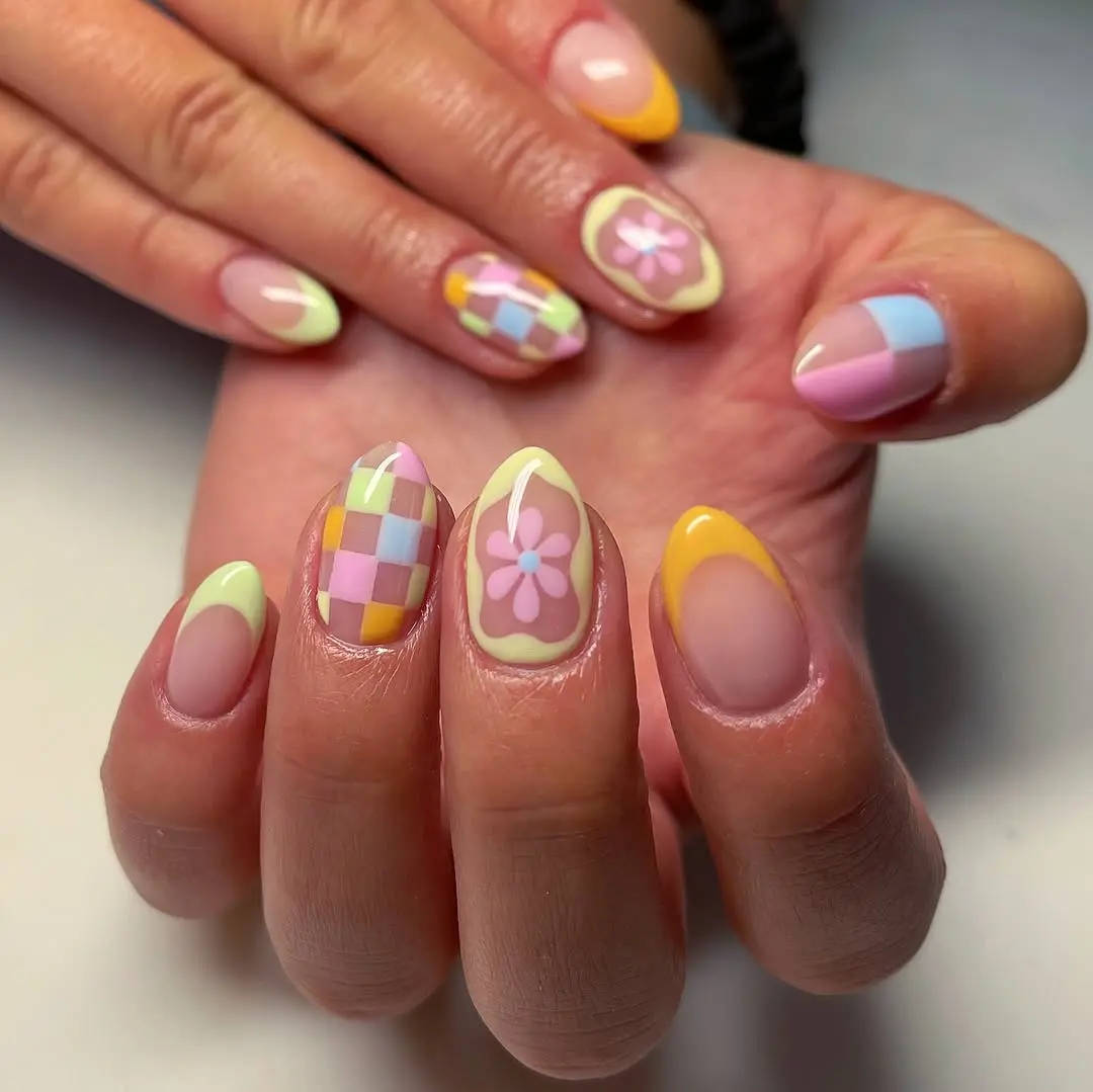 Vibrant pastel summer nail art design