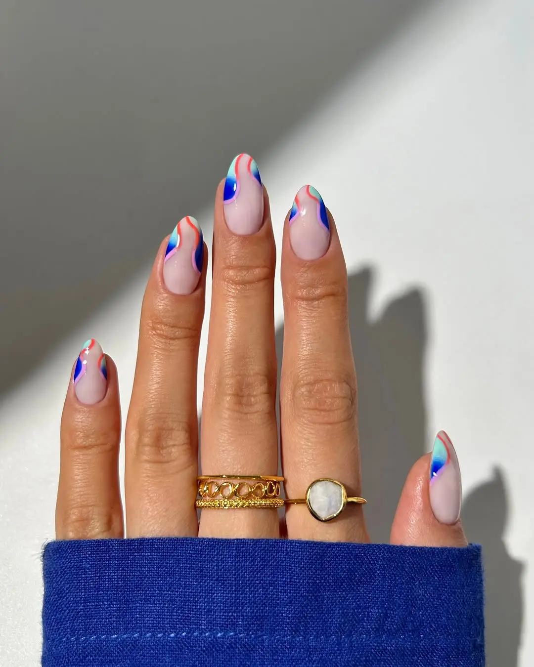 Stylish summer nails with colorful swirls