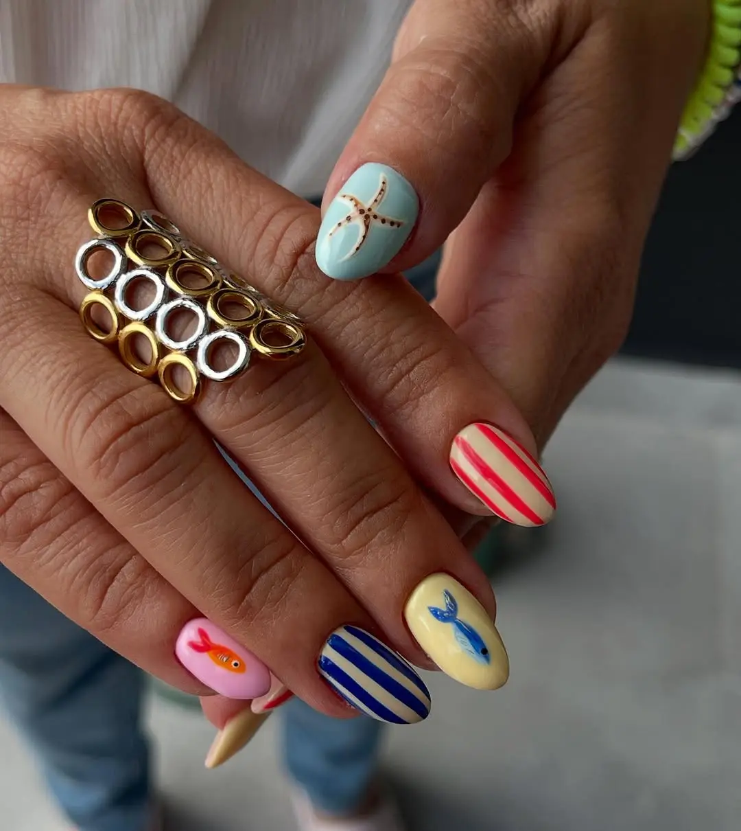 Playful ocean-themed summer nail designs