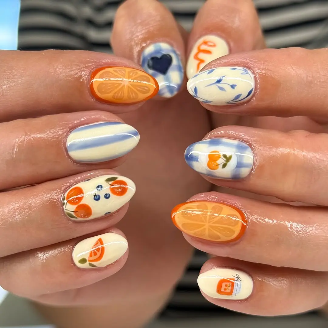 Cheerful summer nails with fruity designs