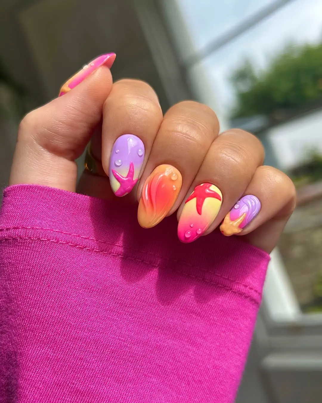 Colorful summer nails with floral design