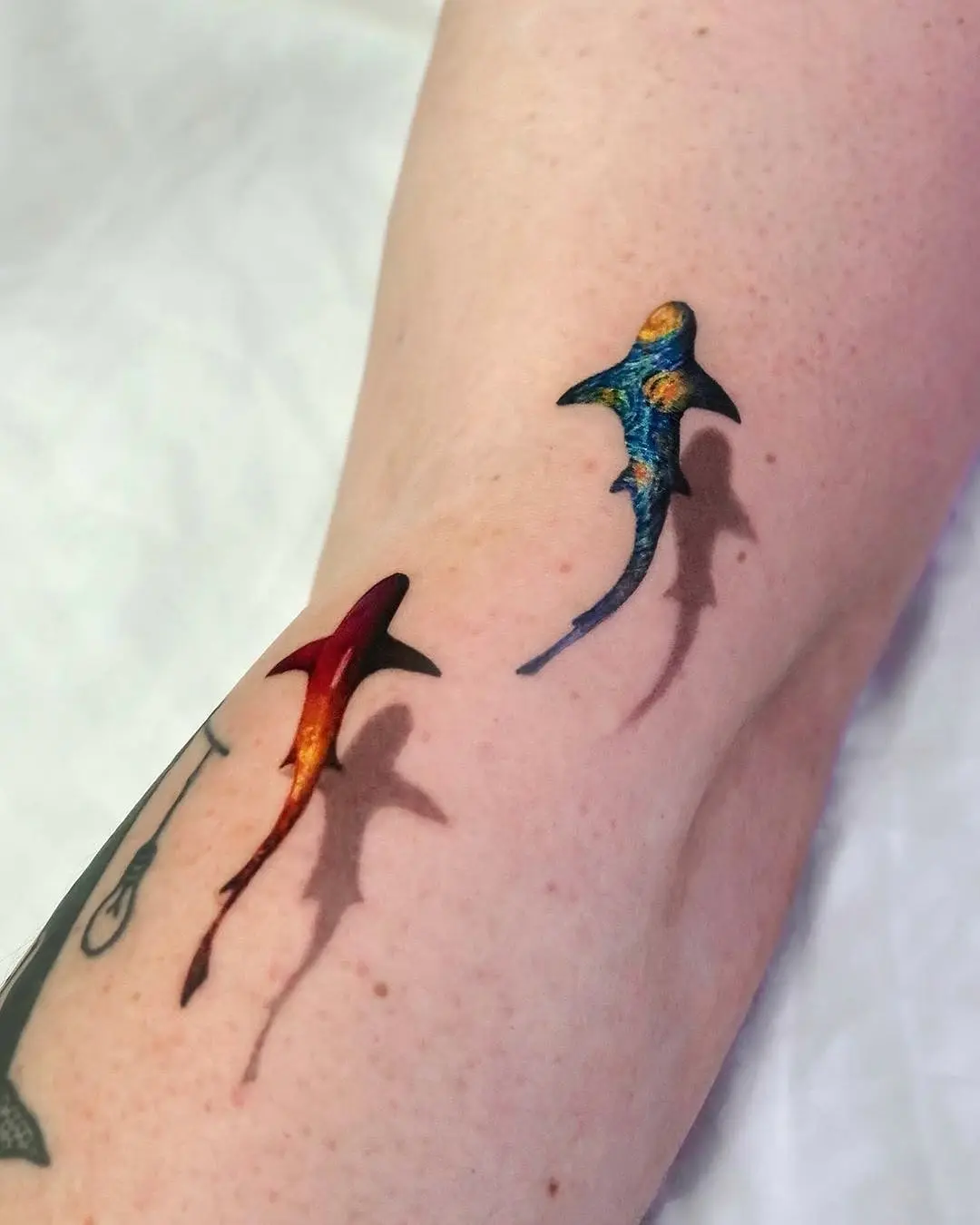 Vibrant 3D Shark Tattoos Gracing Skin