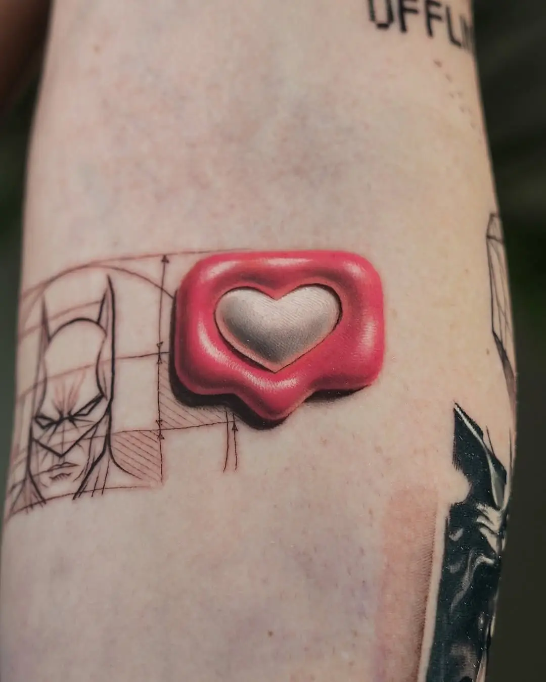 Vibrant 3D Heart Tattoo with Artistic Details