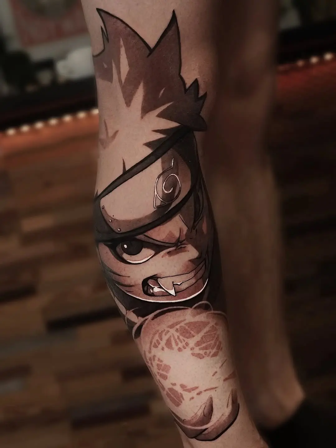 Bold Anime Tattoo of a Fierce Ninja