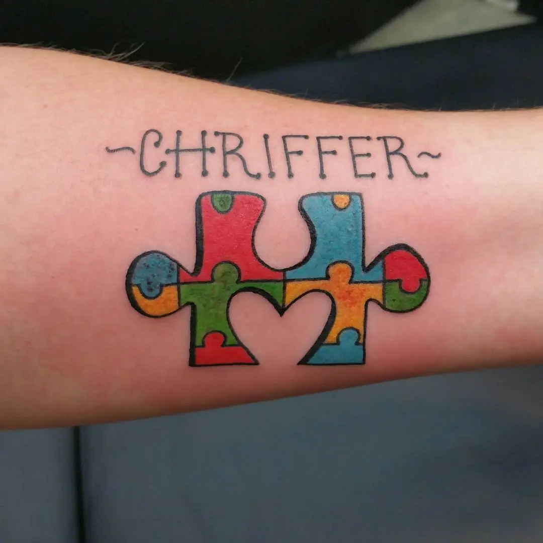 Colorful puzzle tattoo with artistic flair