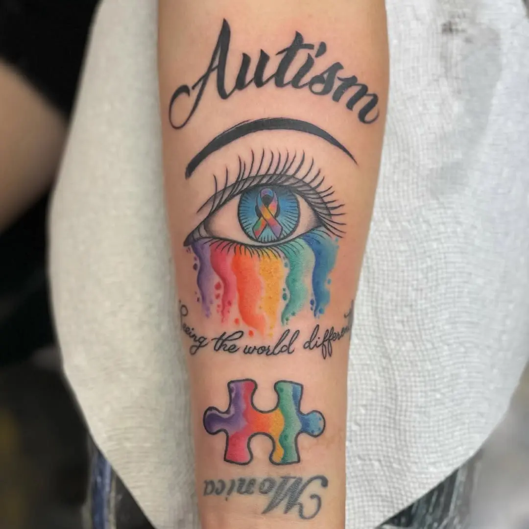 Vibrant Eye Tattoo Embracing Autism Awareness