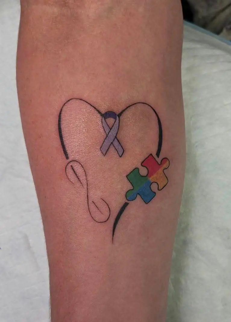 Elegant Heart With Autism Puzzle Piece Tattoo