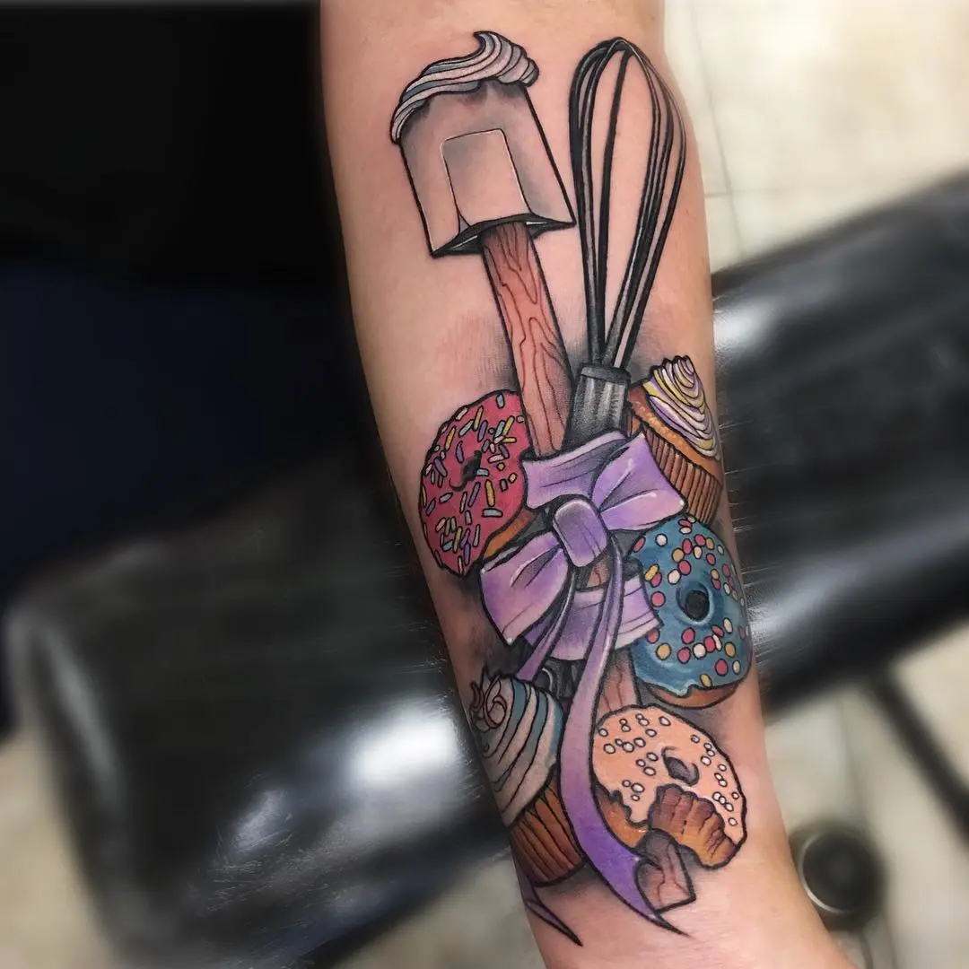 Colorful Baking Tools and Treats Tattoo Design