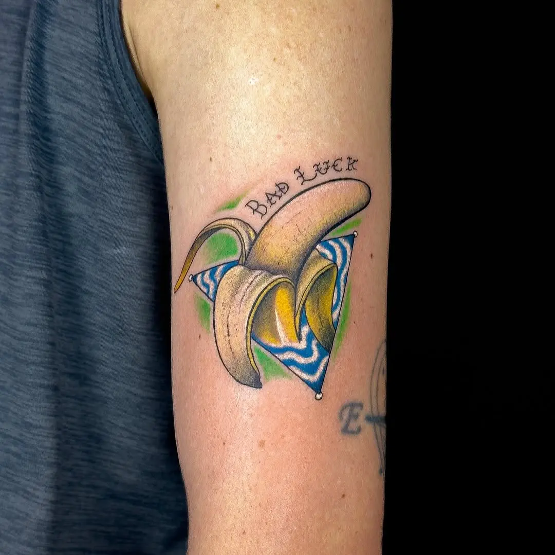Whimsical banana tattoo with a twist