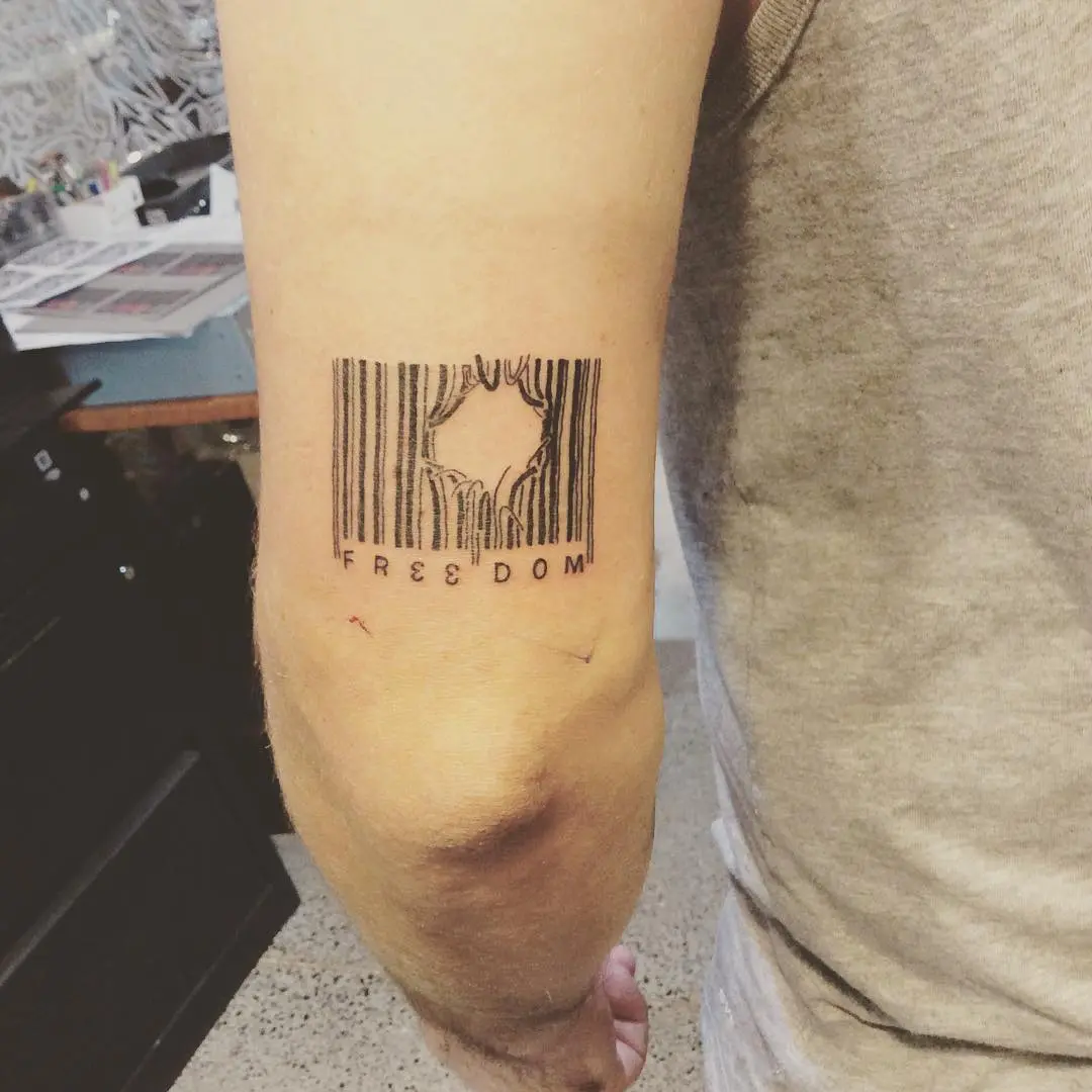 Symbolic barcode tattoo expressing freedom