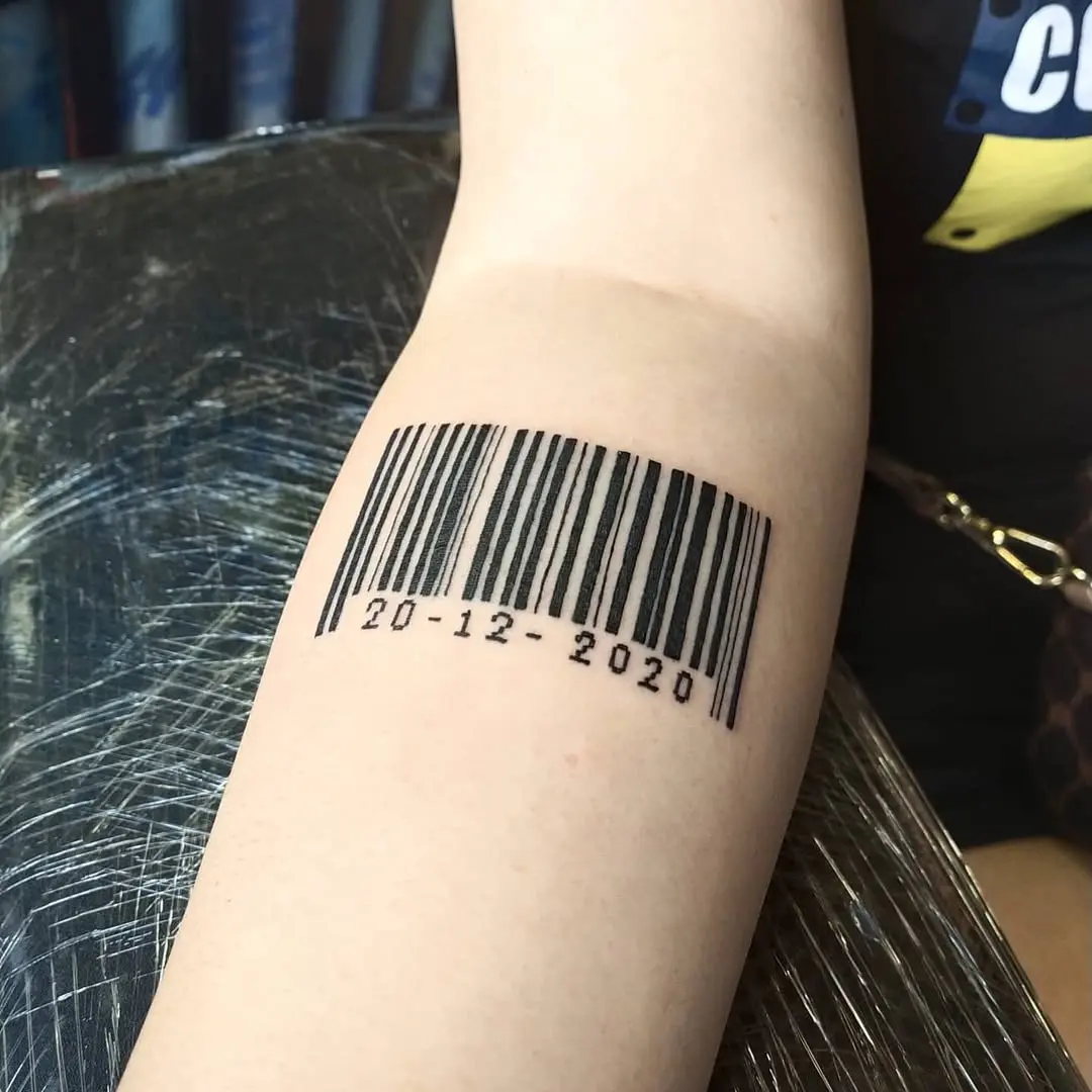 Minimalist Barcode Tattoo Featuring Significant Date