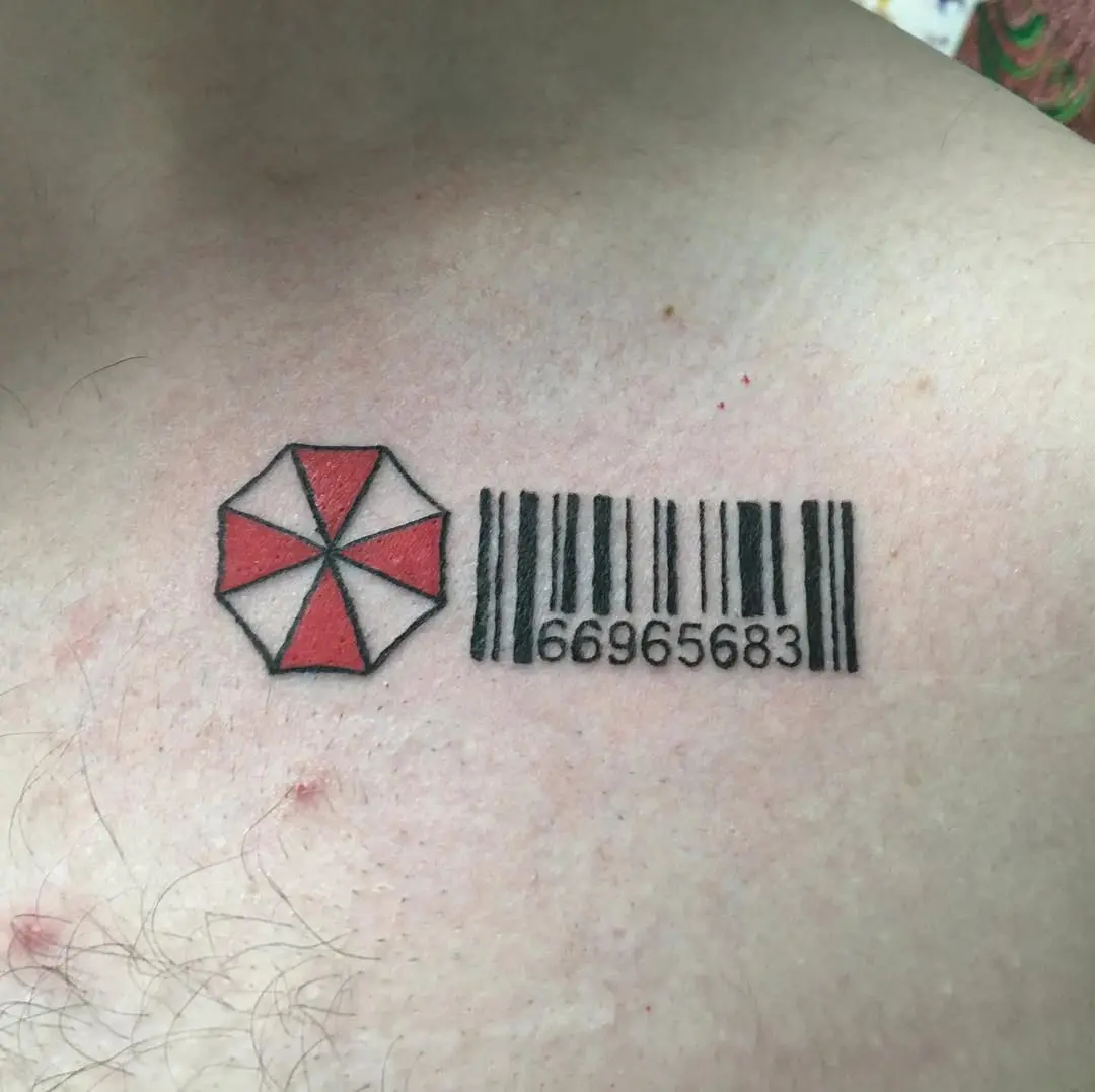 Unique barcode tattoo with iconic gaming reference