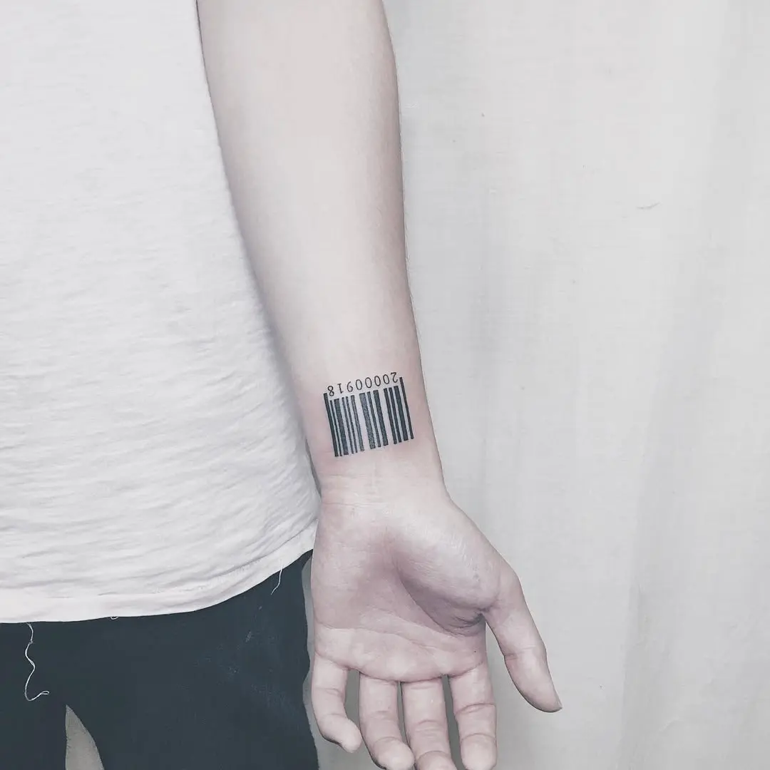 Bold barcode tattoo with a modern touch
