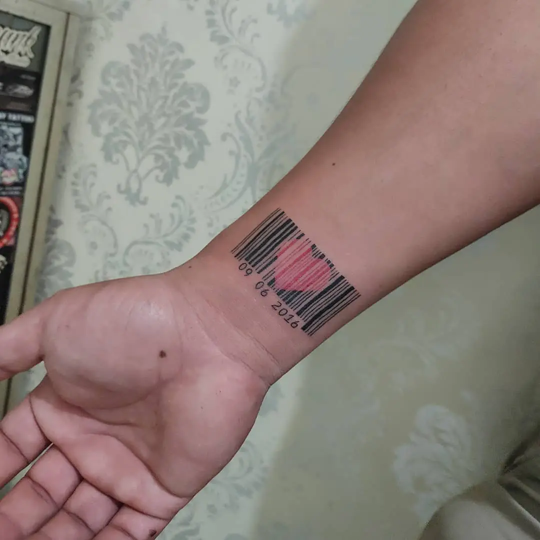Unique barcode tattoo featuring a heart motif