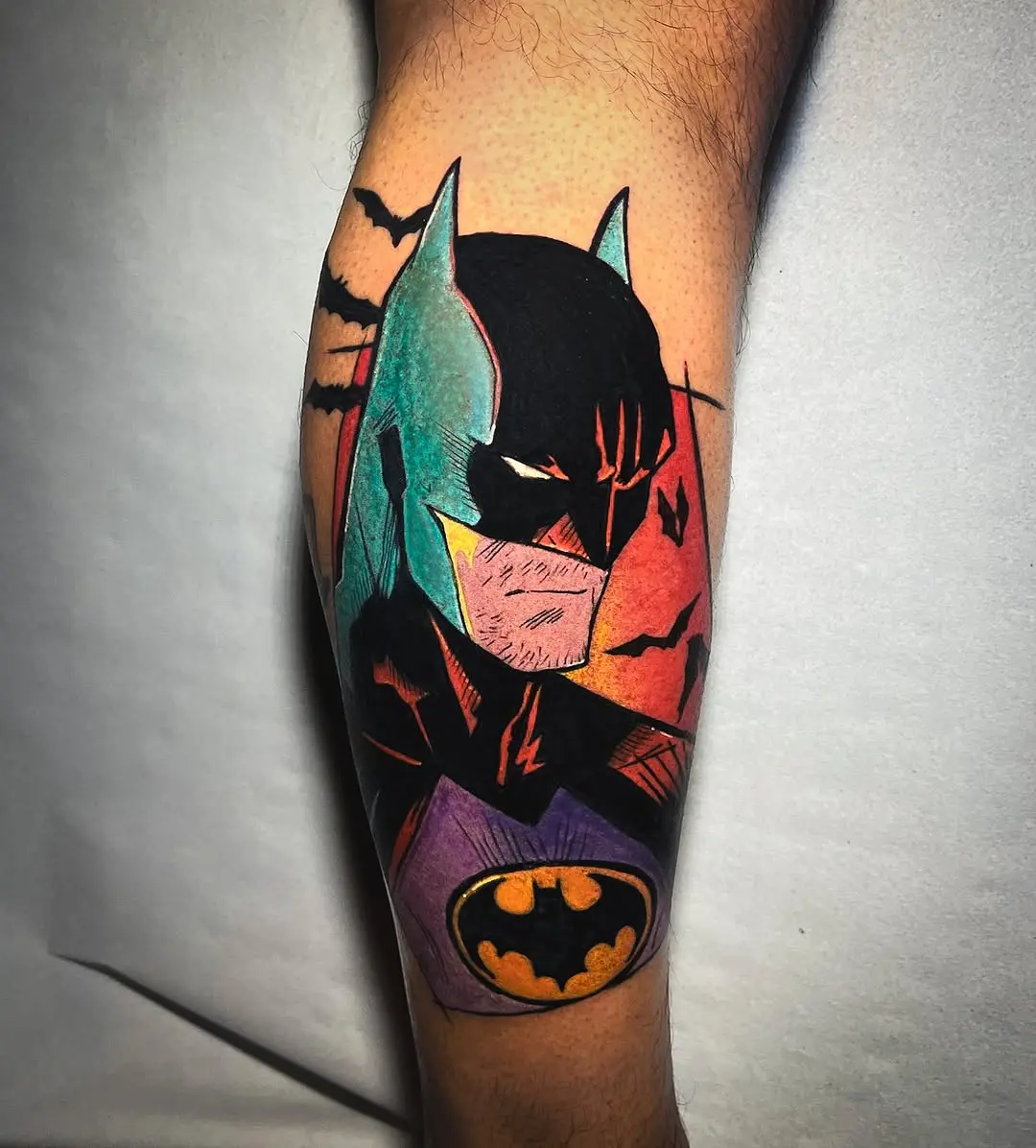 Bold Batman Tattoo Showcasing Vivid Colors