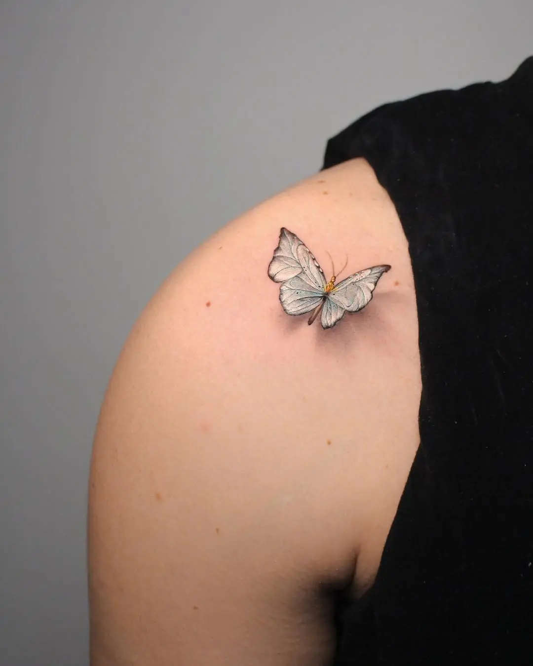 Stunning 3D Butterfly Tattoo on Shoulder