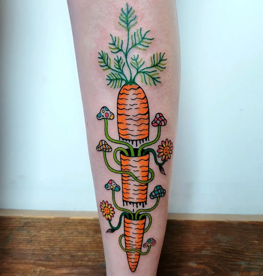 Vibrant Carrot Tattoo with Floral Accents