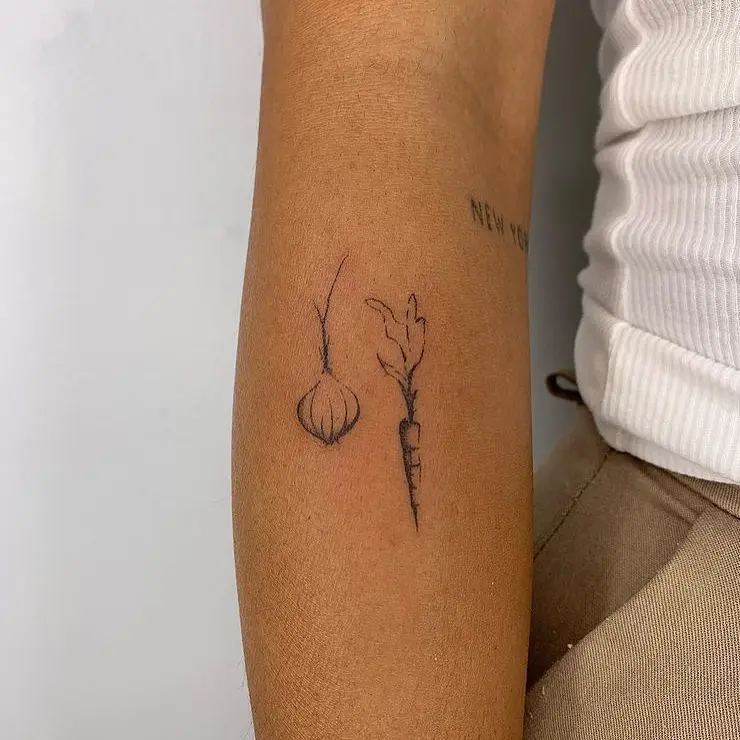 Minimalist Carrot and Onion Tattoo Design