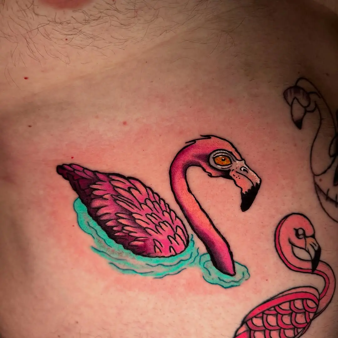 Vibrant flamingo tattoo with artistic flair