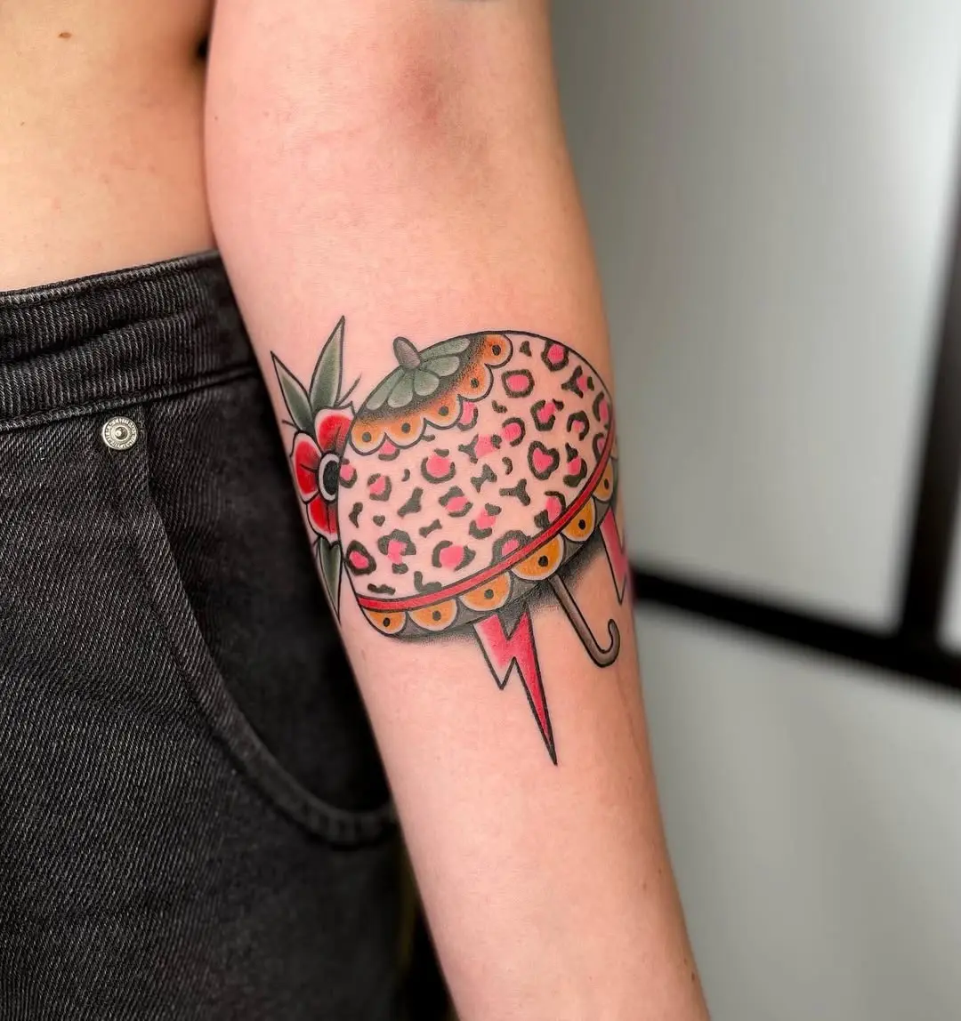 Chic leopard print umbrella tattoo with flowers