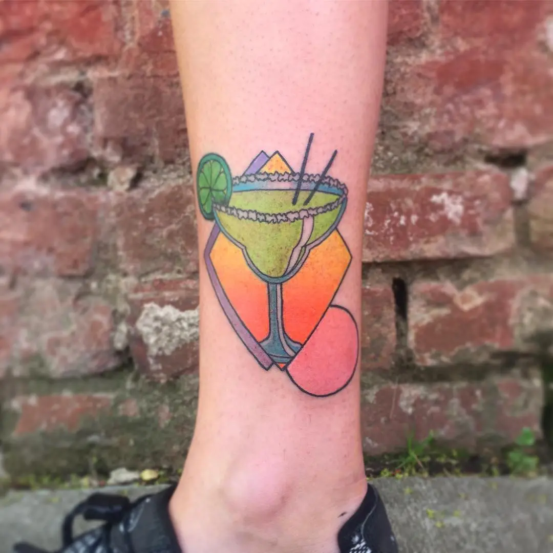 Vibrant Margarita Tattoo on Ankle Design