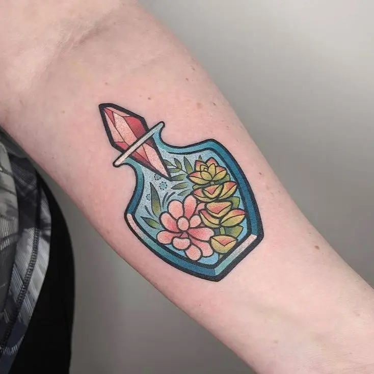 Charming Succulent Tattoo in a Crystal Flask