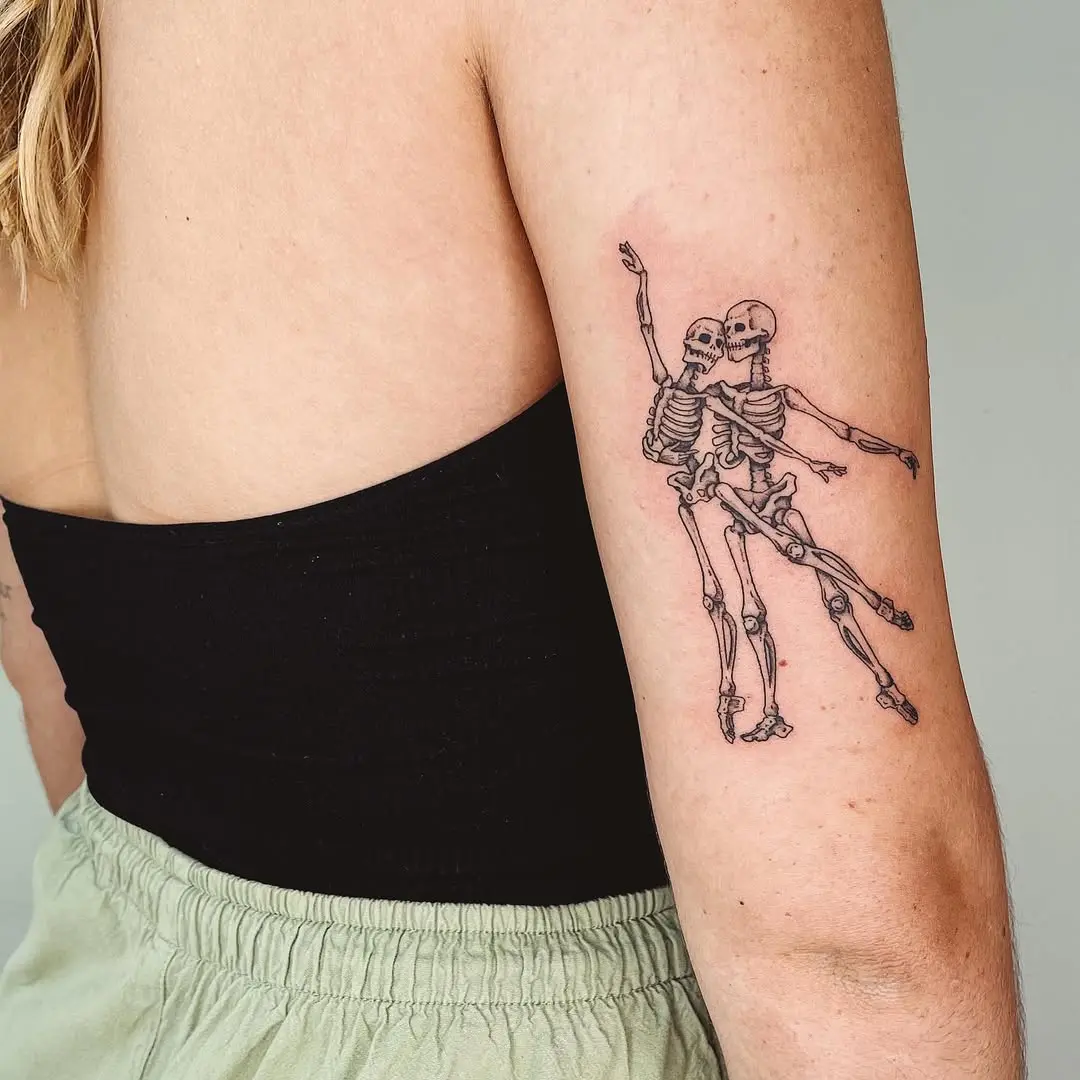 Unique Skeletons Celebrating Dance in Ink