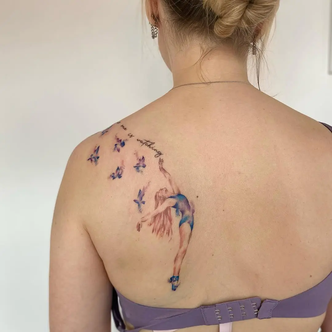 Elegant ballerina with butterflies tattoo design