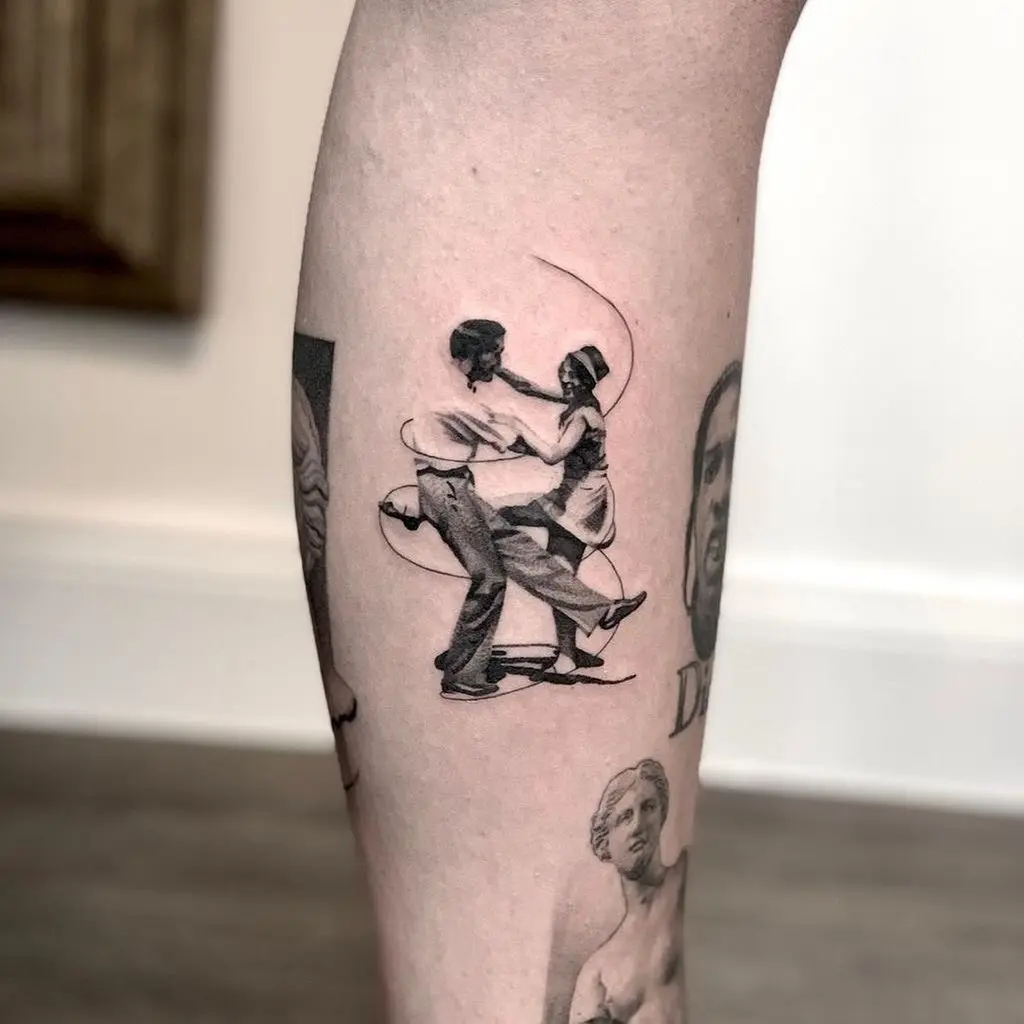 Elegant vintage dancers captured in tattoo art