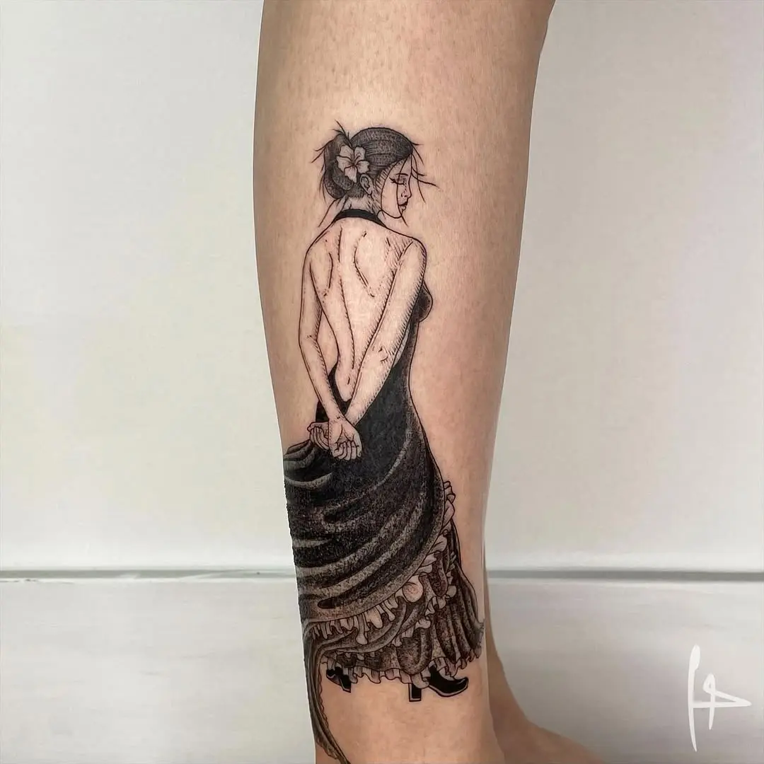 Elegant ballet dancer tattoo with intricate details