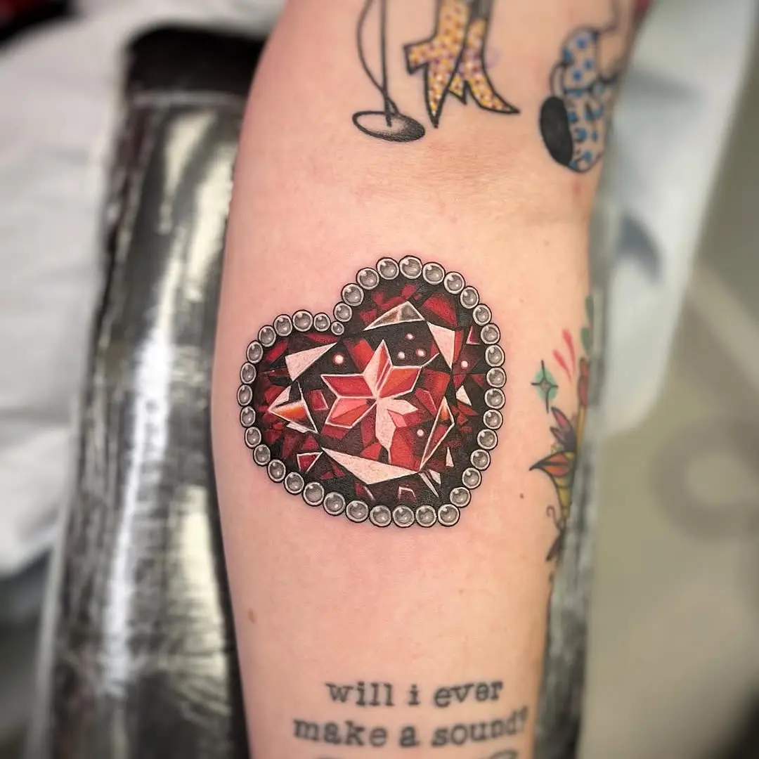 Colorful heart-shaped diamond tattoo design