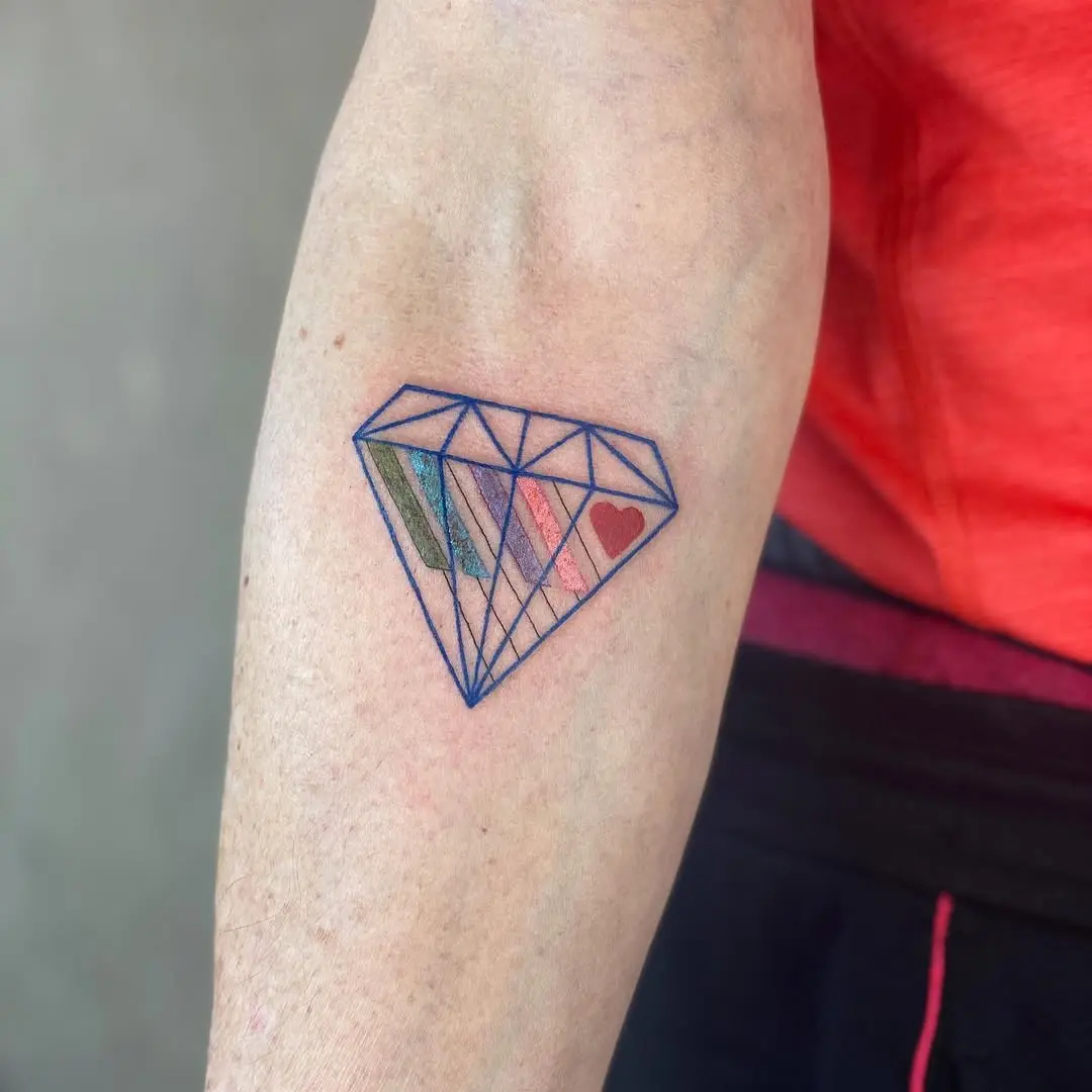 Colorful geometric diamond tattoo with hearts