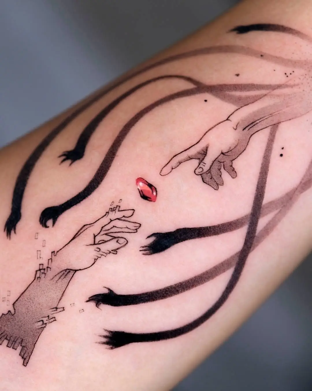 Intricate diamond tattoo capturing a surreal moment
