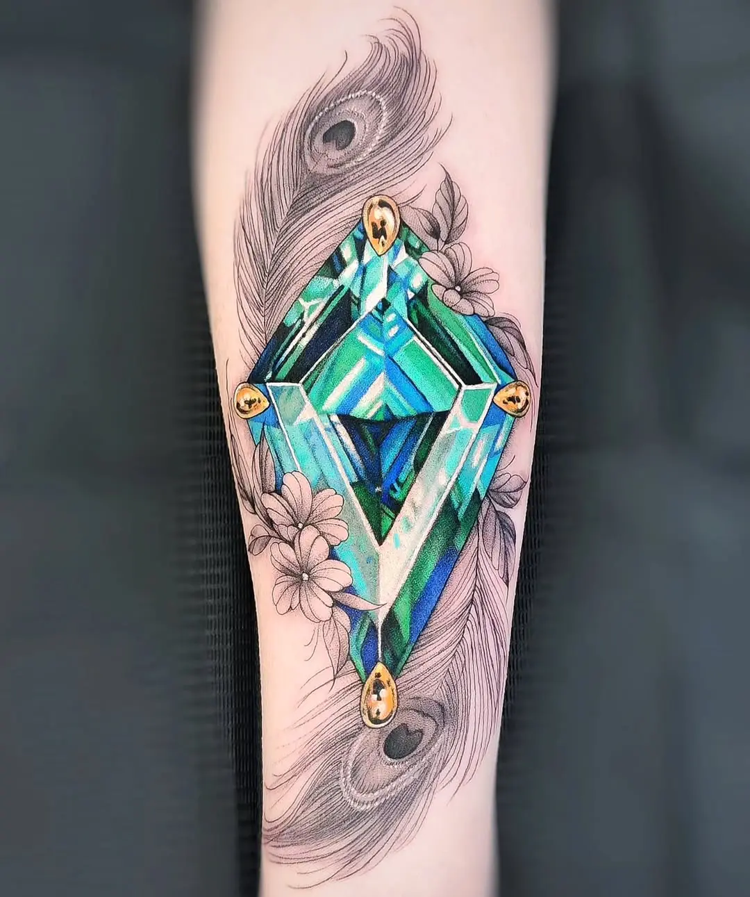 Stunning Diamond Tattoo with Floral Accents
