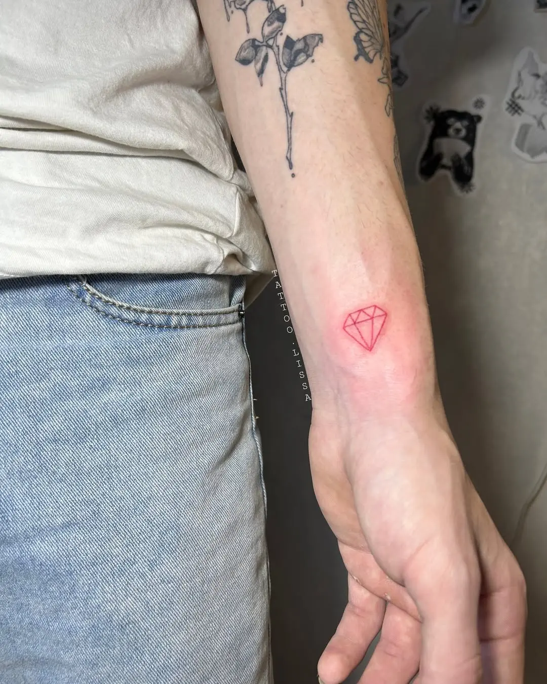 Stylish Red Diamond Tattoo on Arm