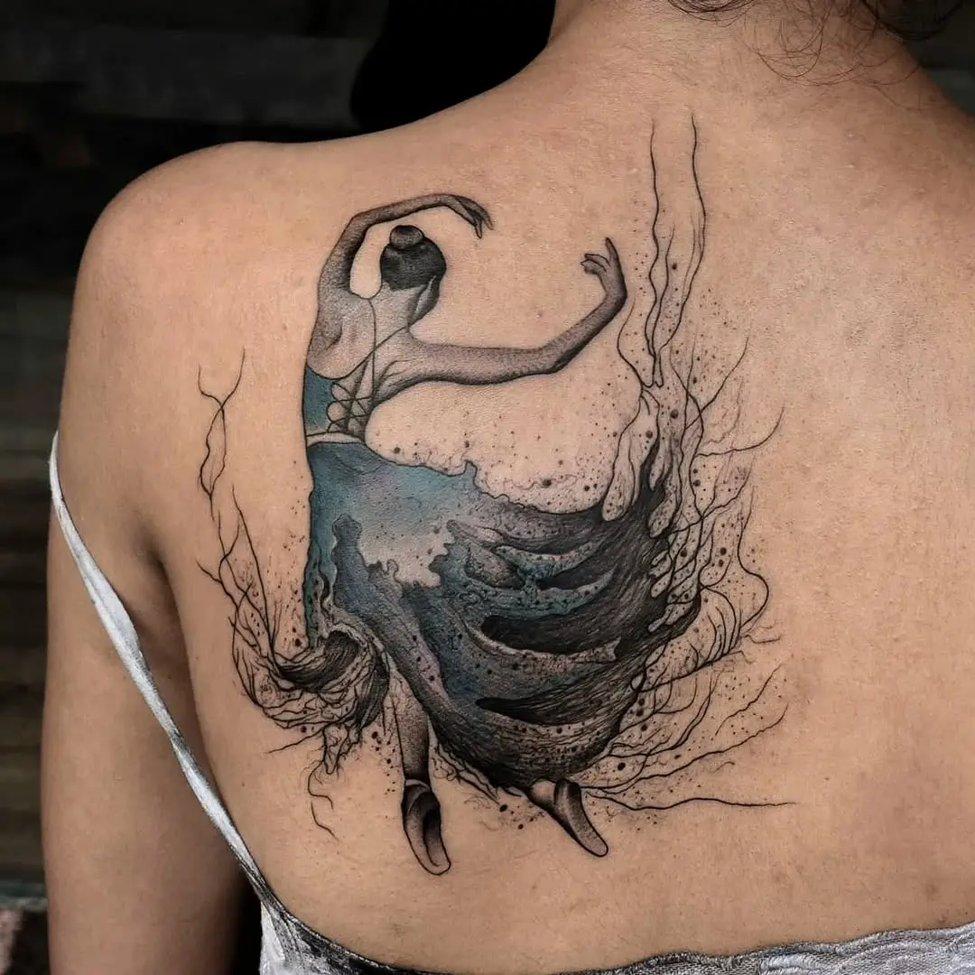 Graceful dancer inked in watercolor style