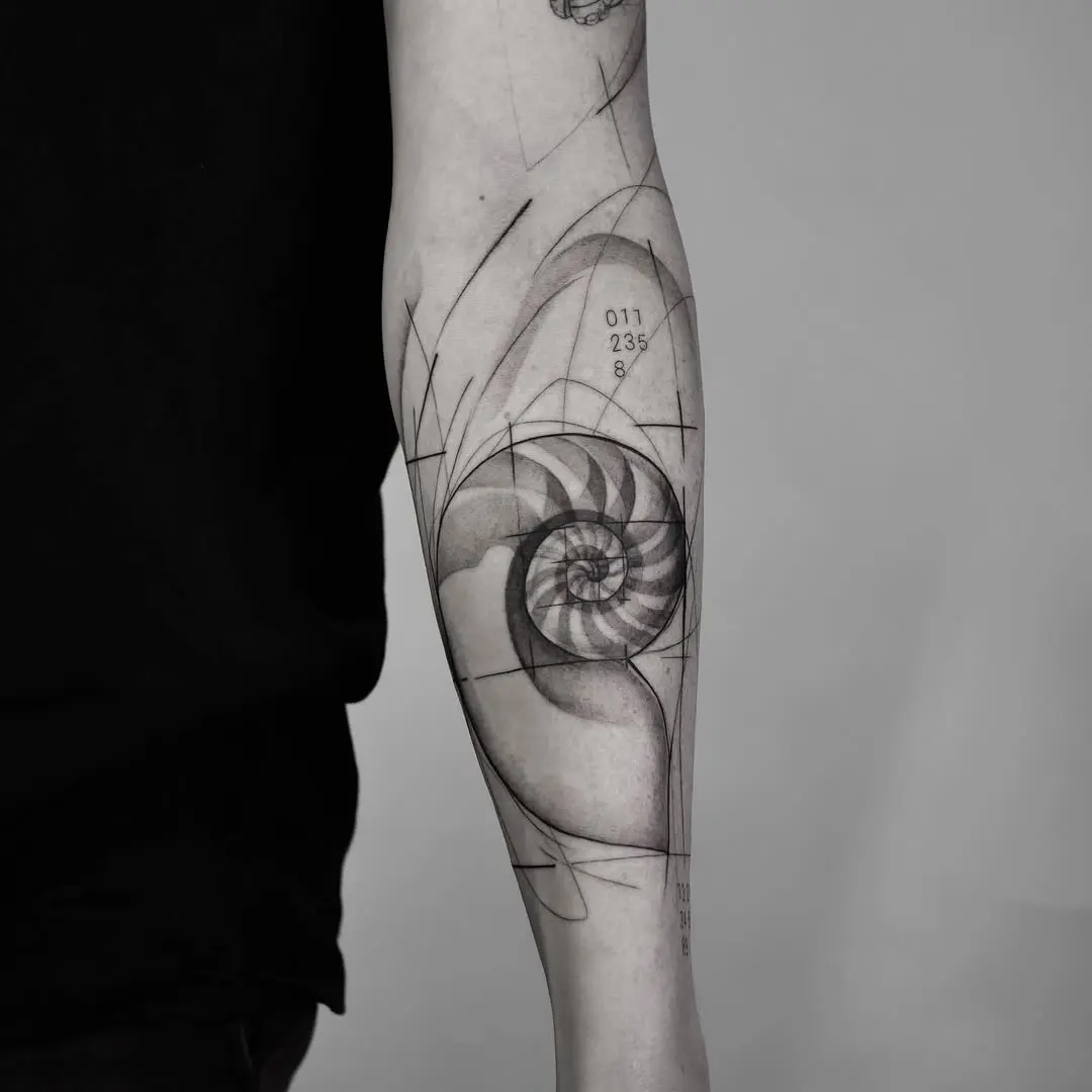 Intricate geometric design featuring a Fibonacci spiral.