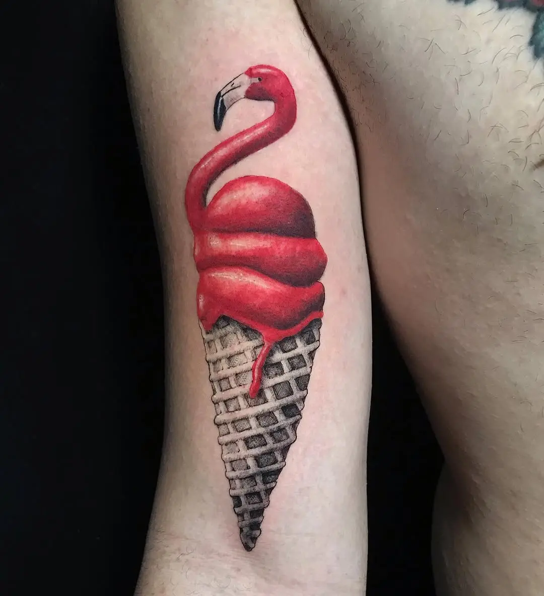 Whimsical flamingo ice cream tattoo design