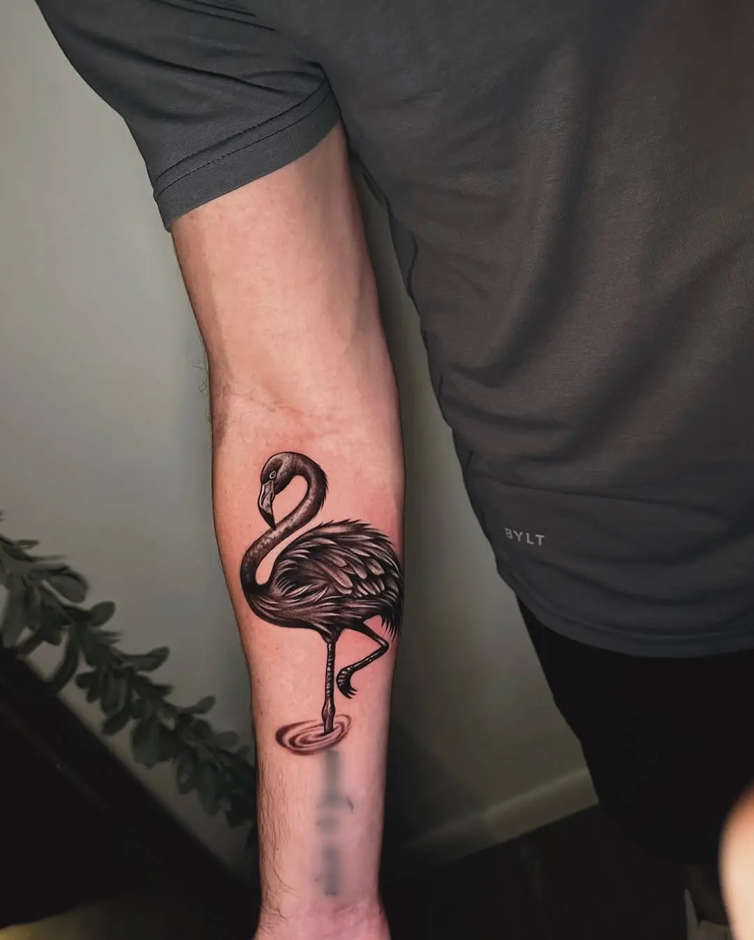Elegant flamingo tattoo showcasing unique artistry.