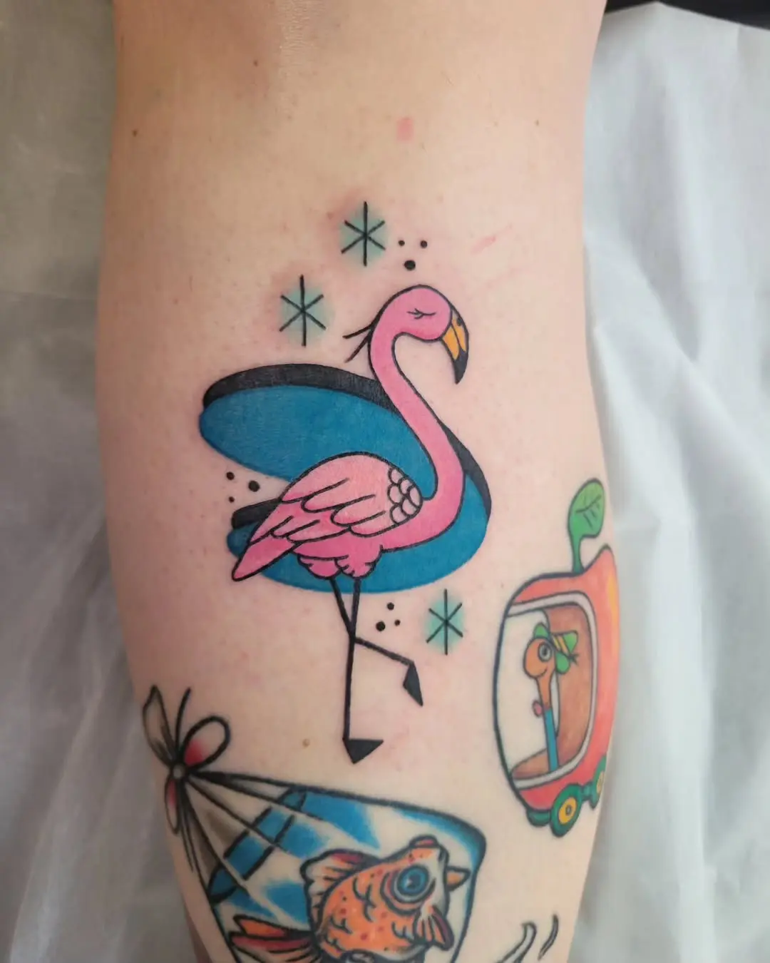 Vibrant Flamingo Tattoo with Playful Aesthetic