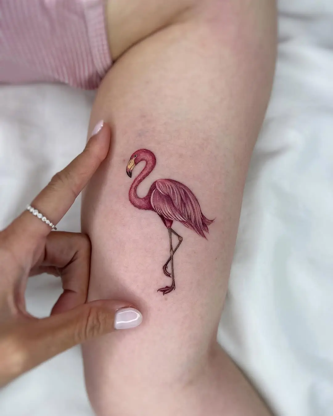 Realistic Flamingo Tattoo on Inner Arm