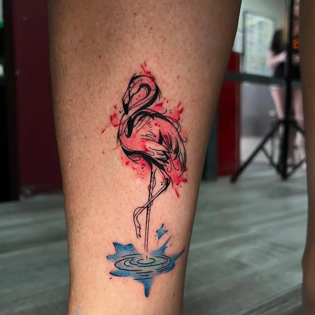 Charming Flamingo Tattoo with Vibrant Colors